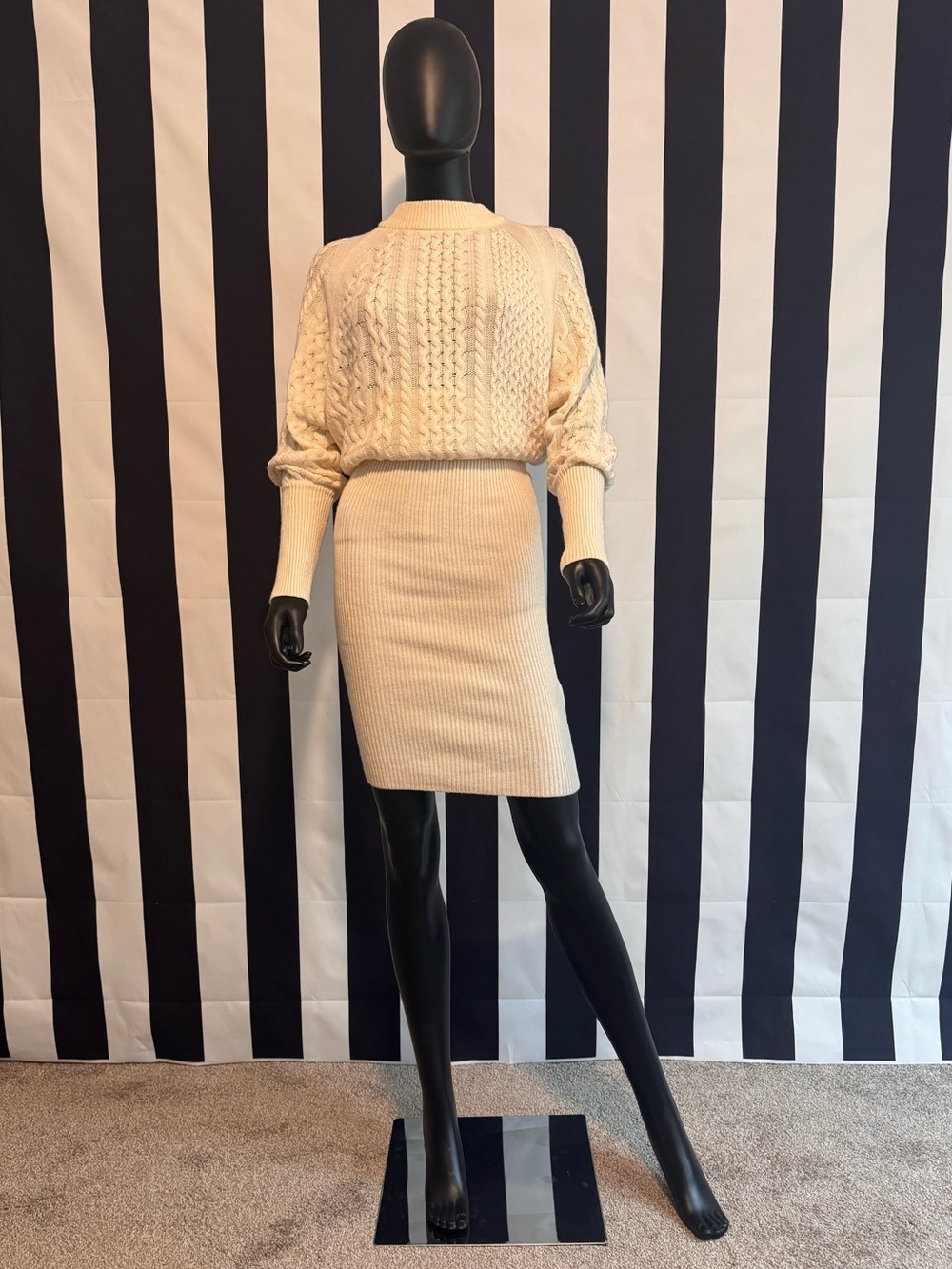 All Saints Cream Ribbed Knit Sweater Dress